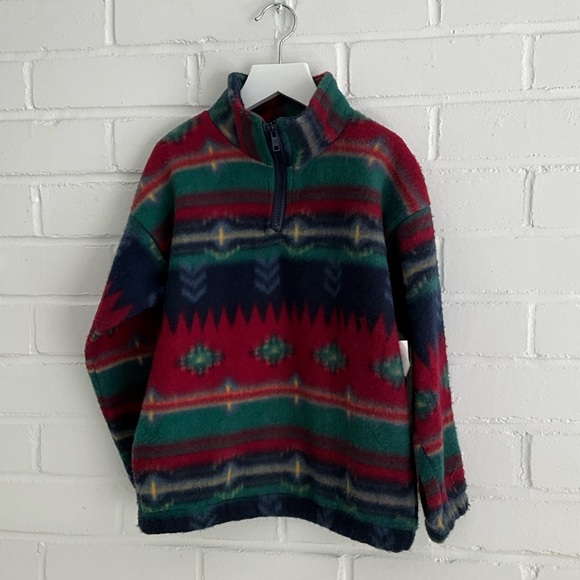 New - Cozy Warm Fleece Aztec Patterned Kids Pullover 3/4 Zip Jacket Sweatshirt - Picture 1 of 7